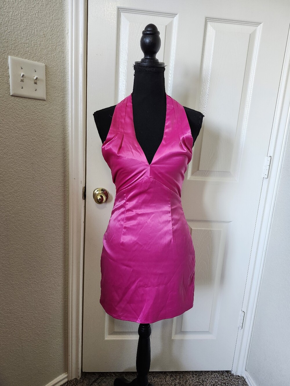 superdown Hot Pink Satin Halter Mini Dress